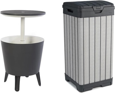 Keter Modern Cool Bar Outdoor Patio Furniture and Hot Tub Side Table, Dark Grey