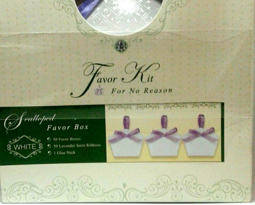 Scalloped Favor Boxes Kit W/Satin Ribbon for Wedding Baby Shower Birthday 50ct