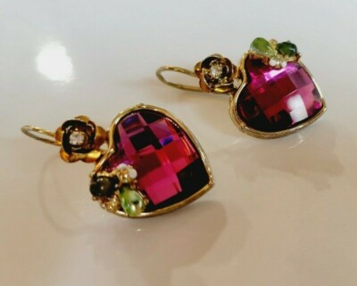 Betsey Johnson PINK Heart Dangle Earrings with BUTTERFLY Adorable