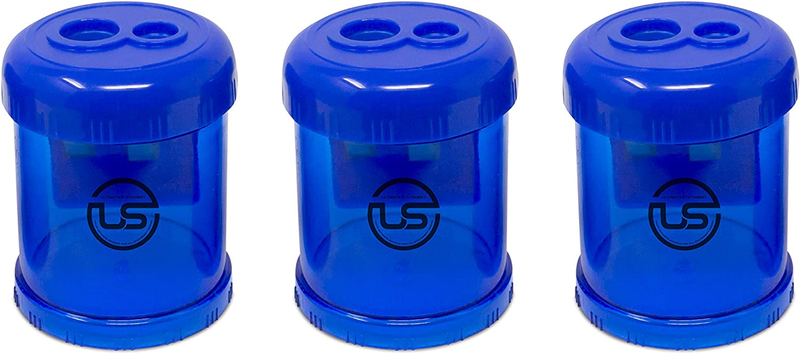 Pencil Sharpeners, 3 Pack Blue Dual Hole Sharpener with Receptacle Pencil Sharpe