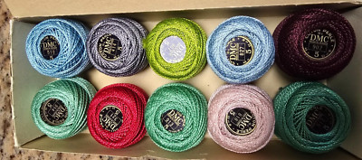 DMC Coton Perle Floss Thread Box of 10 Balls 53 Yards Each. Assorted Colors. A-1