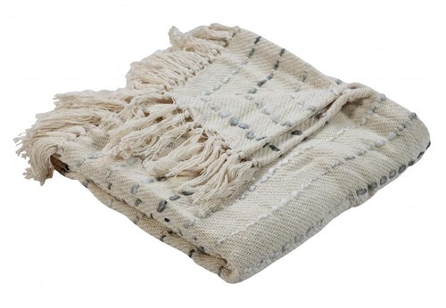 Кремовое полосатое одеяло Kantha из хлопка в полоску размером 50 X 60 см с вышивкой