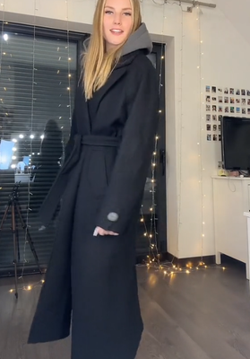 ZARA BNWT 2024. BLACK LONG WOOL COAT BELTED MANTECO. 8452 102