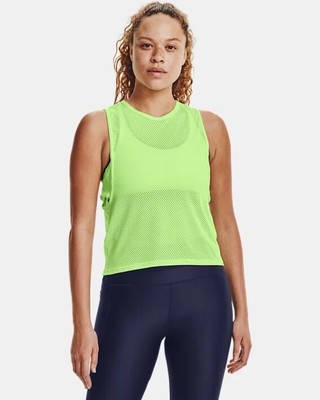 

Under Armour HeatGear Muscle Mesh Tank Top Women Summer Lime Hyper Green Tee, Зеленый, Under Armour Wmns HeatGear Muscle Mesh Tank Top