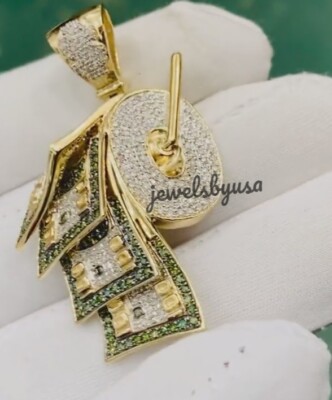 Pre-owned Nsg 3d Money Roll Men's 2.25ct Color Cubic Zirconia Fancy Pendant 925 Silver In White