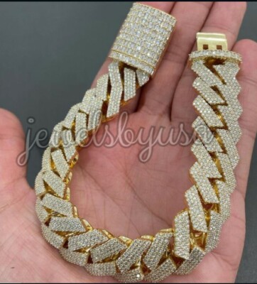 Pre-owned Nsg Mens 14x8 Cuban Link 7ct Cubic Zirconia Fancy Bracelet 14k Yellow Gold Plated In White