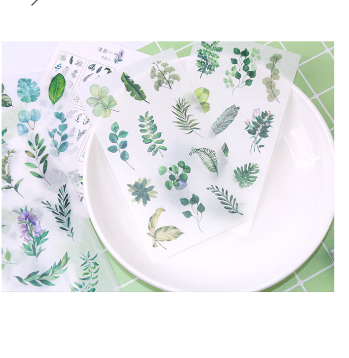 6Pcs Watercolor Leaves Greenery Stickers Papercraft Planner Journal Supply Plant