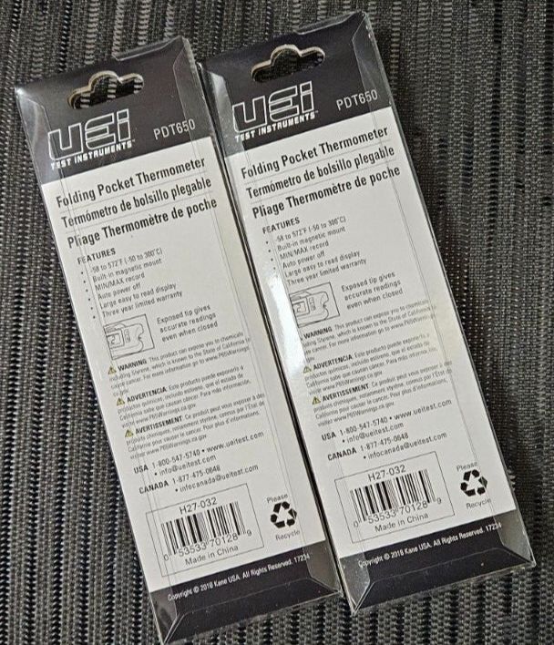 2 x UEi PDT650 Folding Probe Pocket Thermometer with Easy-to-Read Display Magnet