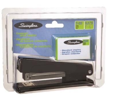 Swingline Compact Desk Stapler, 20 Sheets, Black, 1,000 Staples Included