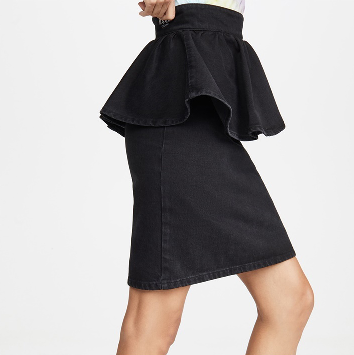 Pre-owned Msgm Denim Peplum Skirt / 2742mdd140l In Black