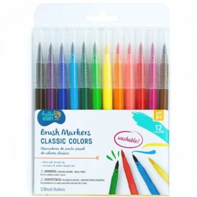 Hello Hobby Brush Markers 12 Classic Colors New