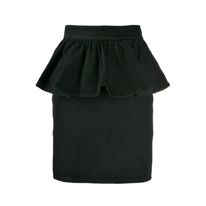 Pre-owned Msgm Denim Peplum Skirt / 2742mdd140l In Black