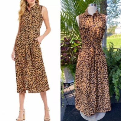 Donna Morgan Leopard Print Tie Belt Jumper Dress Size 6 NWT