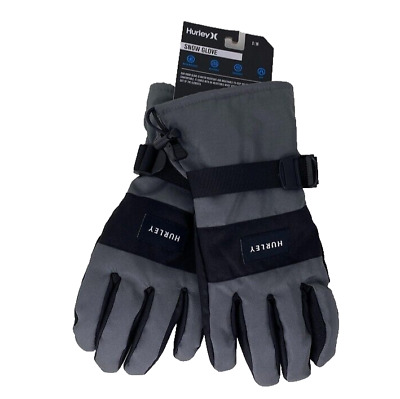 NWT HURLEY Snow Glove S/M Winter Gloves Snowboard Ski Gray Black Grip Strap Warm