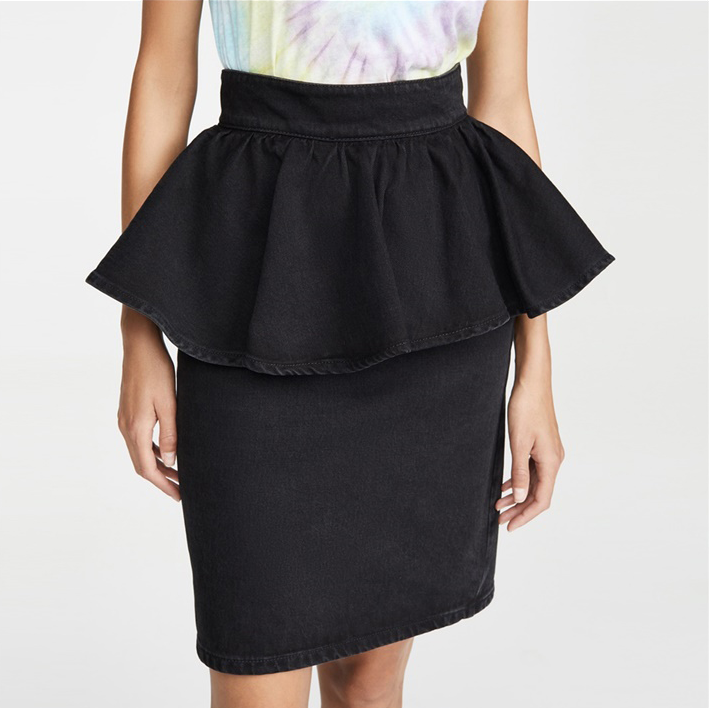 Pre-owned Msgm Denim Peplum Skirt / 2742mdd140l In Black