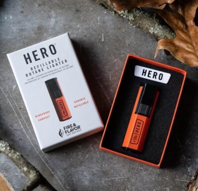 Fire & Flavor Hero Grill Windproof, Durable, Compact, Refillable Butane Lighter 