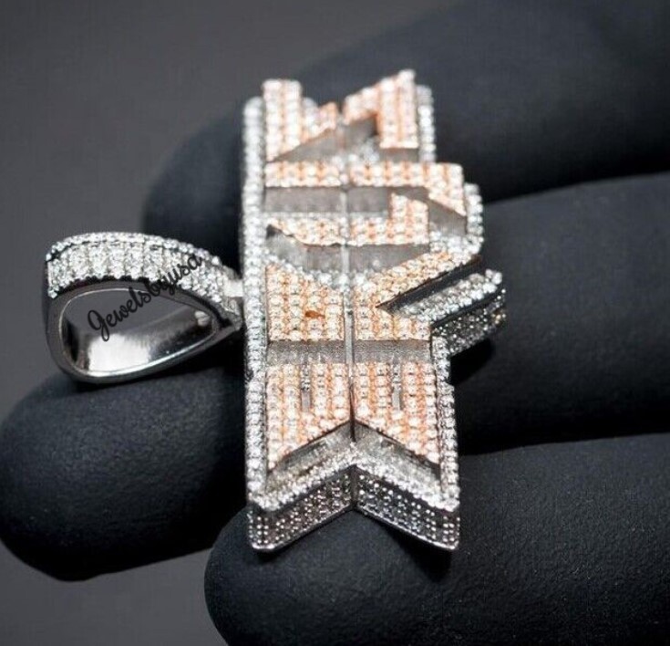 Pre-owned Nsg 3.11ct Genuine Moissanite Men's Customized Name Layer Rapper Pendant 925 Silver In White