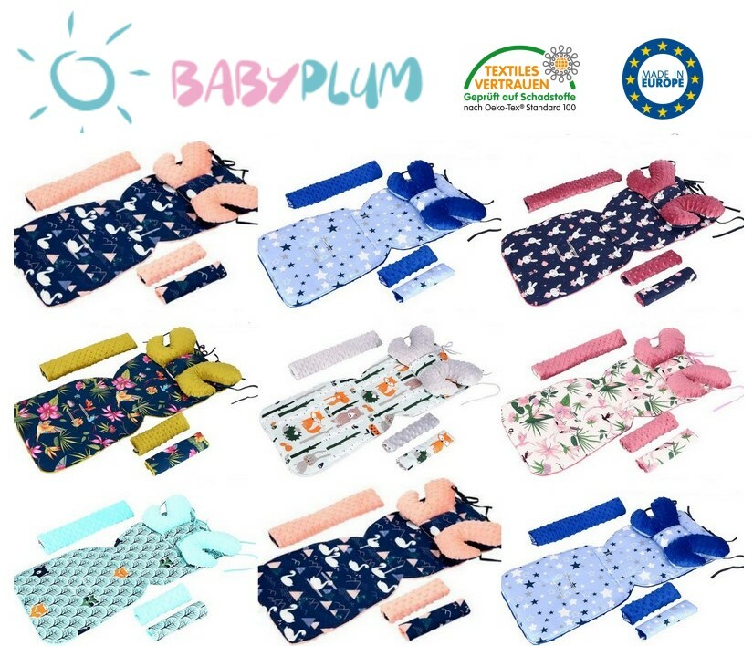 Sitzauflage Kinderwagen MINKY 4 tlg Schmetterling Sitzeinlage + Gurtpolster NEU
