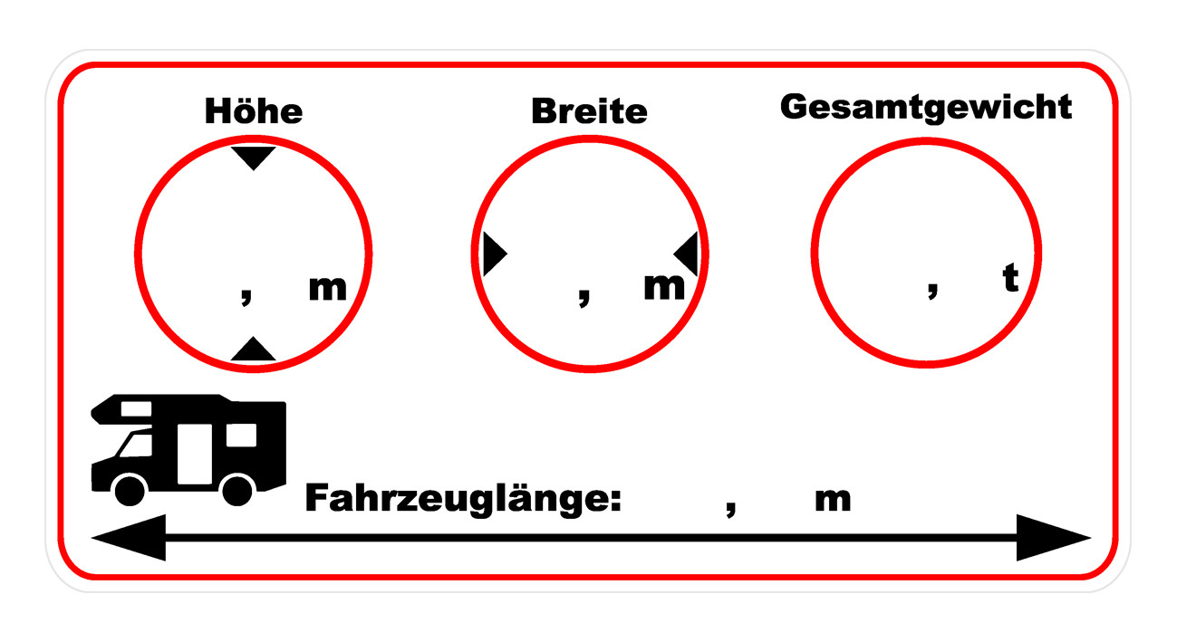 Aufkleber Schild Wohnmobil Camper Maße Gewicht Länge Höhe Breite zum beschriften