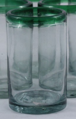 Green Rim Mexican Glasses Hand Blown Tumbler set 6 Glassware Mexico Glass