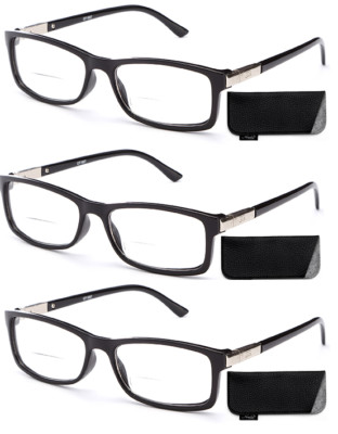 Bi Focal Reading Glasses Slim Rectangular Frame Accented Metal Spring Temples 