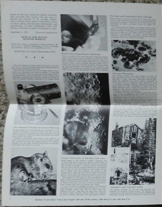 Questar Telescope Instruction Book with Brochure 1967 - 1973