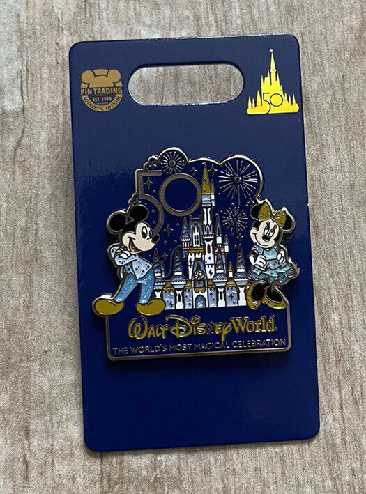 WDW 50th Anniversary Mickey And Minnie Cinderella Castle Walt Disney World Pin