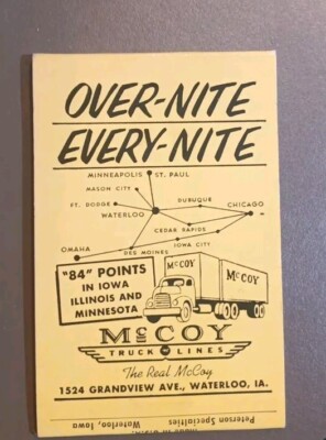 Vintage Lens Tissue Advertising Pk. McCoy Truck Lines  1950s