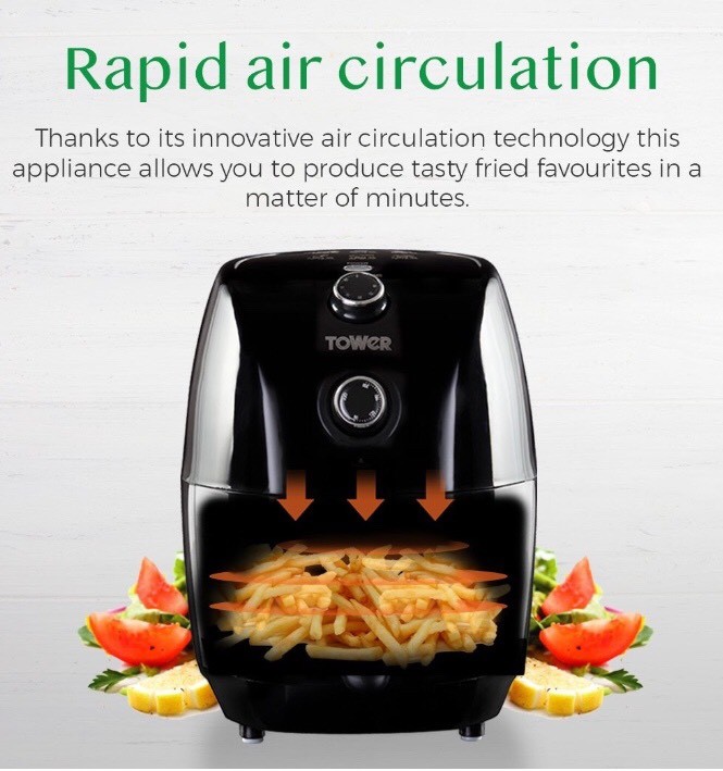 Tower Compact Air Fryer with 30 Minute Timer, 1000 W, 1.5 L Black, 1.