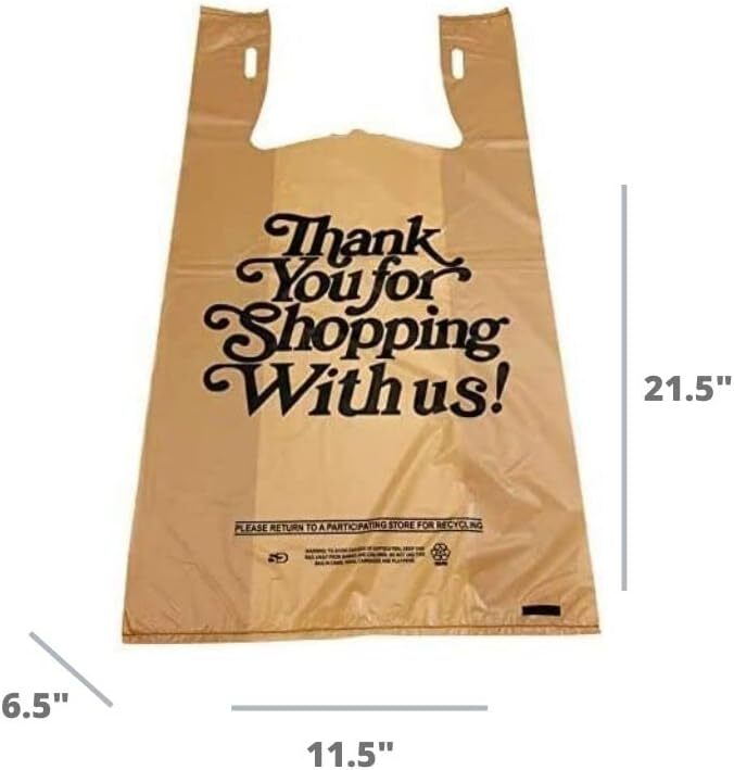 Bags 1/6 21 x 6.5 x 11.5 Heavy Duty .71 Mil  Beige T-Shirt Plastic Shopping Bags