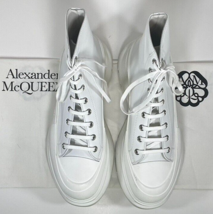 ALEXANDER MCQUEEN TREAD SLICK WHITE LEATHER BOOT SIZE 46EU