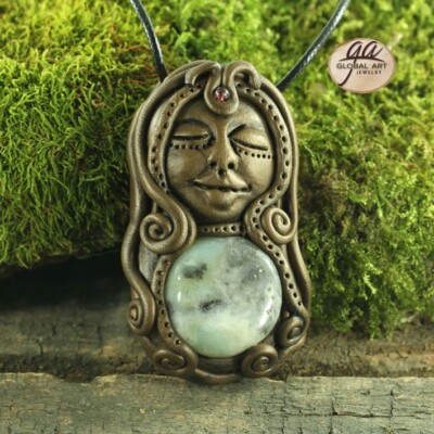 GA04718# Handcrafted Goddess Pendant with Multi-color Amazonite bead 1 Pcs