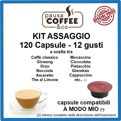 KIT ASSAGGIO 120 capsule A MODO MIO: Caffè, Ginseng, Nocciola, Pistacchio,etc