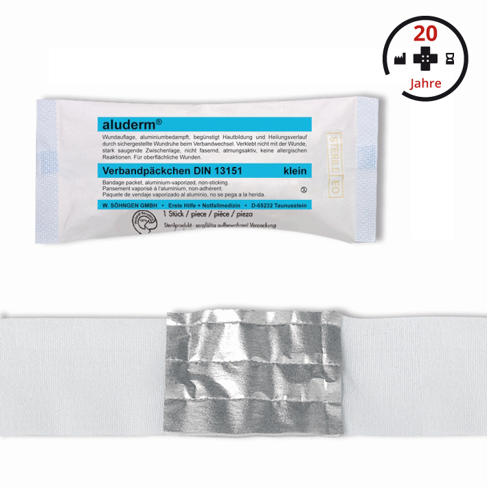 VerbandpÃ¤Ckchen 20 Jahre Haltbar Steril Aluderm Kompresse Aluminiumbedampft Din