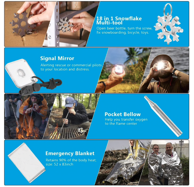 16 in1 Survival Gear Kit Tactical Tool Emergency for Cars