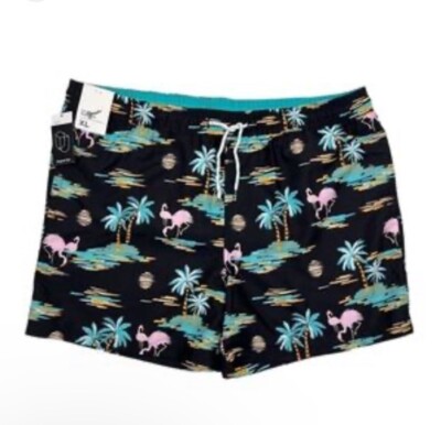 Men's 5.5'' Elastic Waist FLAMINGO Swim Shorts - Original Use Black Licorice M