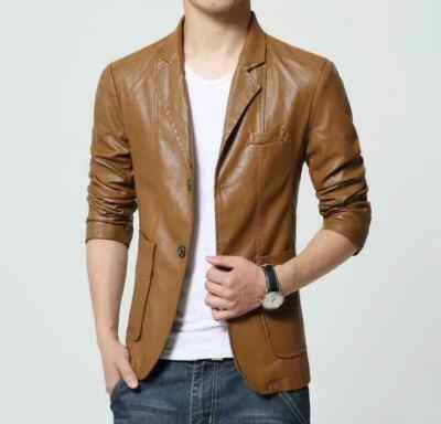 Men's Tan Genuine Lambskin Leather Blazer Business Wedding Causal Coat Blazer