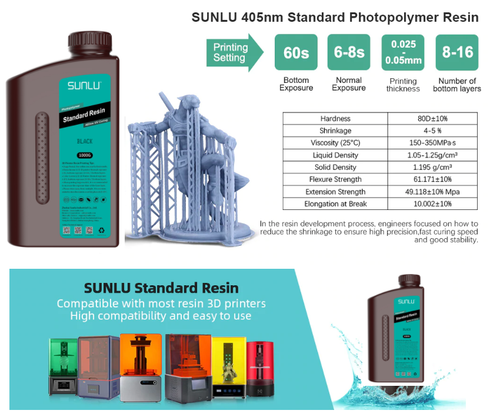 SUNLU 10×1KG Upgraded Standard 3D Printer Resin 405nm Rapid Photopolymer Resins