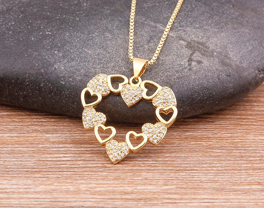 【HIGHSCHOOLDISCO】Heart Cubic Mix Chain Necklace ネックレス Women's Fashion Jewelry Cubic Zircon Gold Heart Pendant