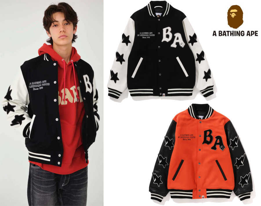 A BATHING APE Men's Relaxed Fit Varsity Jacket BAPE LOGO
