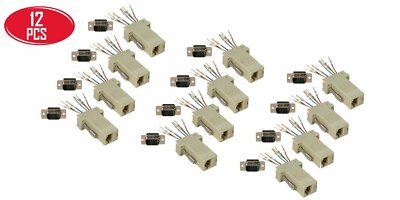 12 Pcs DB9 9-Pin Serial RS232 Male to RJ45 Female Network Ethernet Adapter Ivory