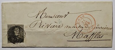 BELGIUM CLASSIC 1849 EPAULETTES 10c Brown on Letter Cover. 350. SG1a. Crease 