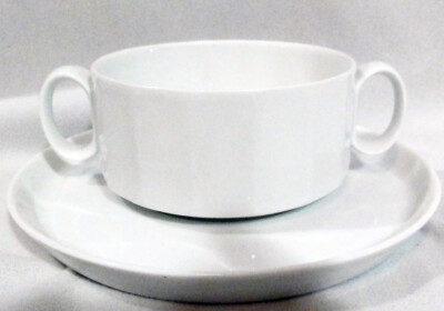 POLYGON WHITE by Rosenthal Cream Soup & Saucer 3.5'' NEW NEVER USED made Germany