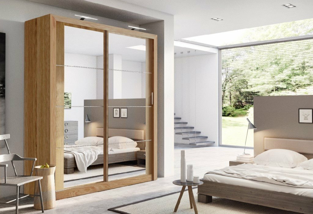 New Free Standing 6ft Wide 7ft Tall Mirror Sliding Door Wardrobe