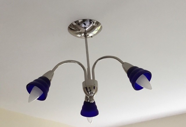 B Q 3 Arm Ceiling Light Blue Glass Shades In Chipping Sodbury