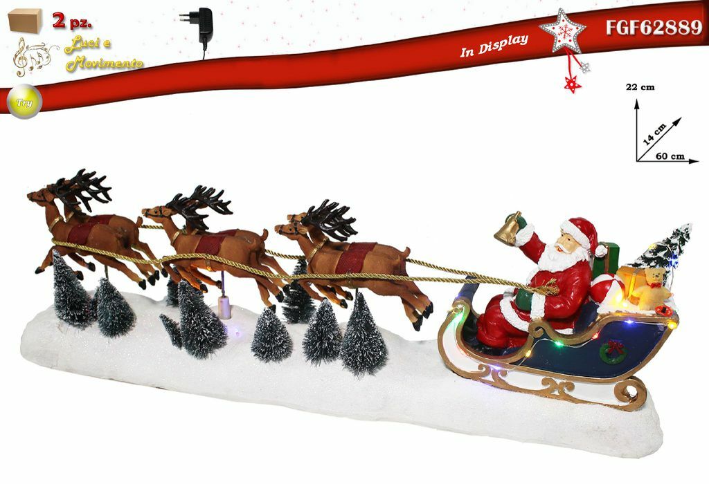 Giostrina Slitta Babbo Natale Con Luci Movimento Decorazione Natale bal