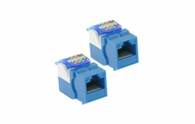 2 Pcs Cat6 RJ45 Ethernet LAN Network Toolless Keystone Jack Snap In 8P8C Blue
