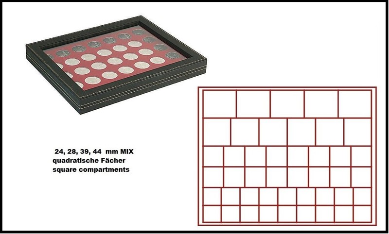 Lindner 2367-2745e Nera M Plus MÃ¼Nzvitrine Rouge CarrÃ©S Cases 24 28 39 44mm Mix