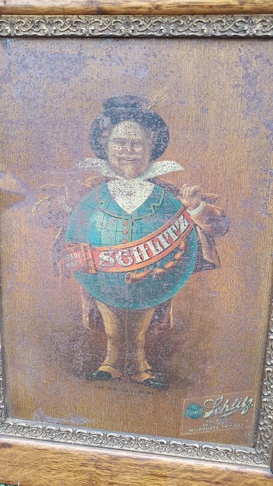 SCHLITZ TIN-OVER-CARDBOARD BEER SIGN. GLOBE. FRAMED. Pre Prohibition