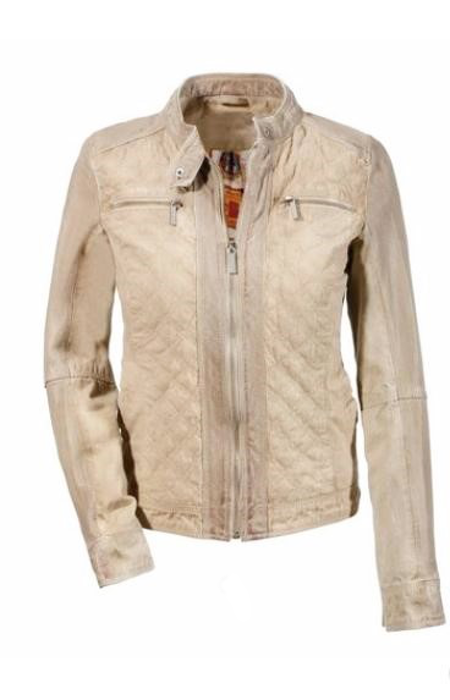 DAVID MOORE DAVID MOORE DAMEN JACKE AUS MATERIALMIX LEDER/BAUMWOLLE, BEIGE, GR.40